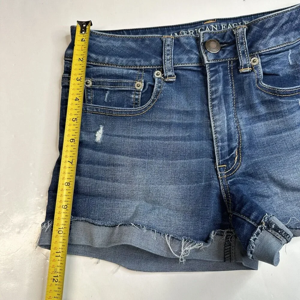 American Eagle Shorts Shortie 6 Super Stretch Denim Blue Jean Cuffed Distressed